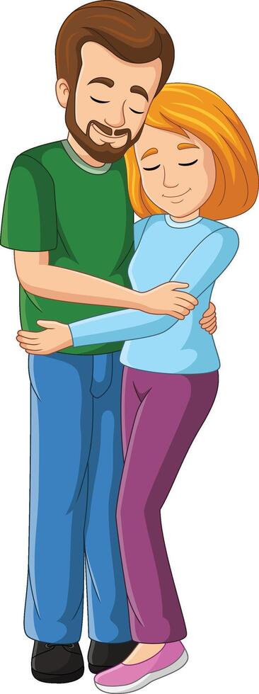 Cartoon young man embracing woman in a loving hug vector