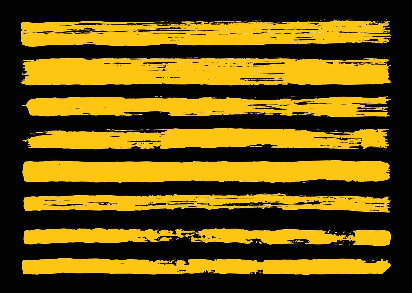 Yellow grunge lines brush strokes set. Rough textured stripes. Freehand shapes drawing. For art illustration. vector
