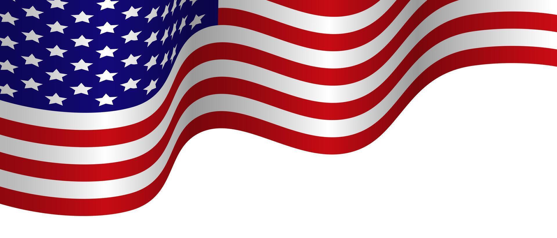 A waving american flag. Banner for Independence Day 4th of July, Memorial, Veterans Day, freedom and democracy celebration. vector