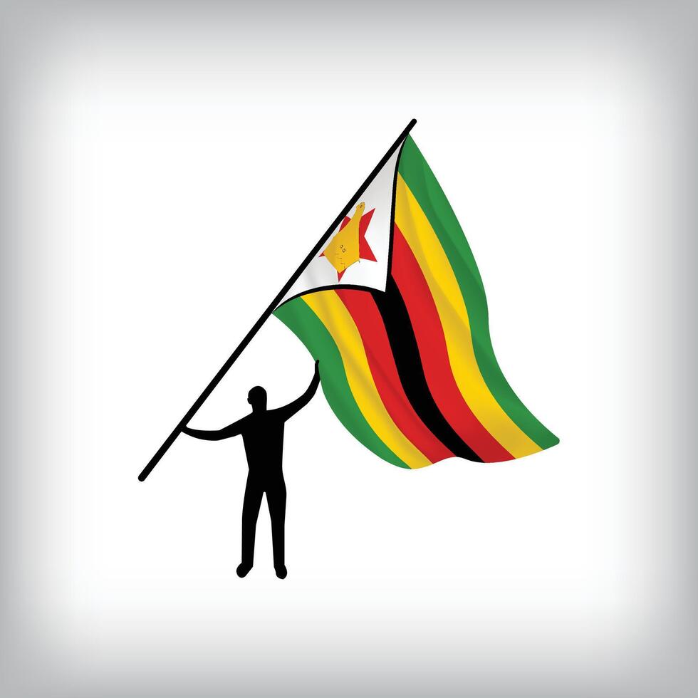 A man holds the flag of ZIMBABWE in the air. flag waving. National day realistic flag vector
