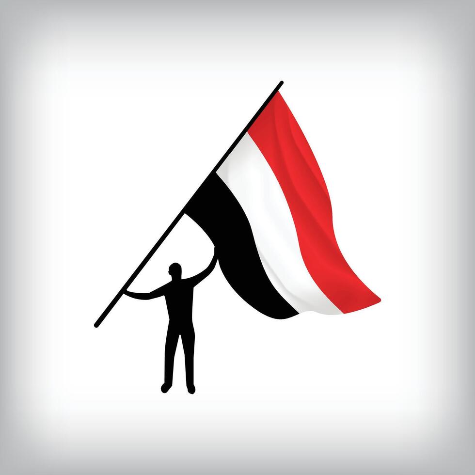 A man holds the flag of YEMEN in the air. flag waving. National day realistic flag vector