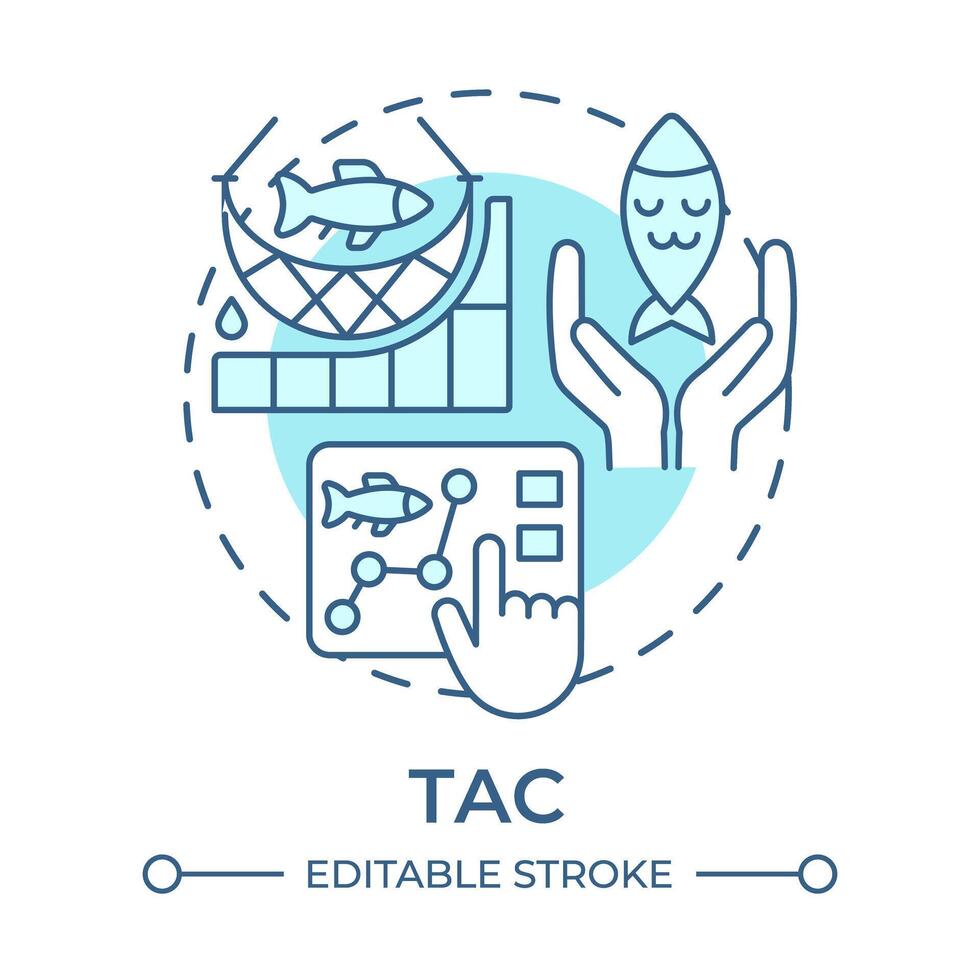 TAC soft blue concept icon. Fisheries management, allowable catch. Aquatic ecosystem. Round shape line illustration. Abstract idea. Graphic design. Easy to use in infographic, presentation vector