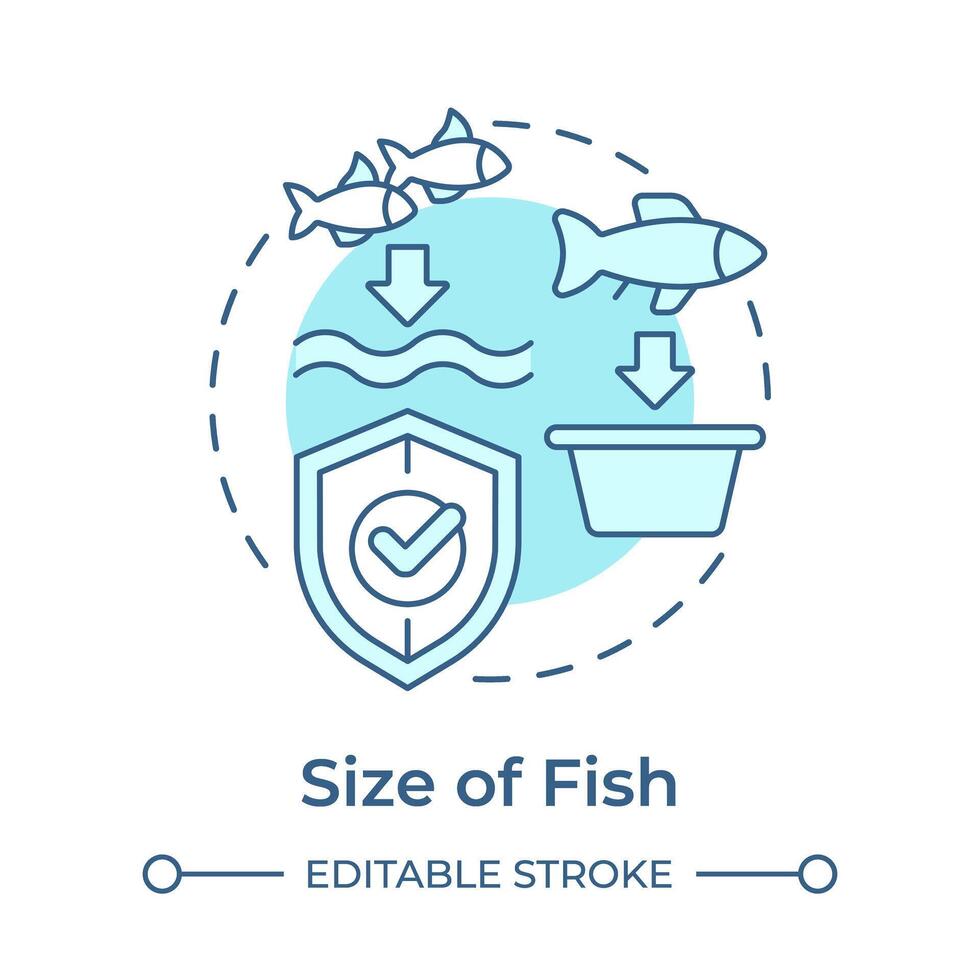 Size of fish soft blue concept icon. Ecosystem biodiversity, marine. Seafood production. Round shape line illustration. Abstract idea. Graphic design. Easy to use in infographic, presentation vector