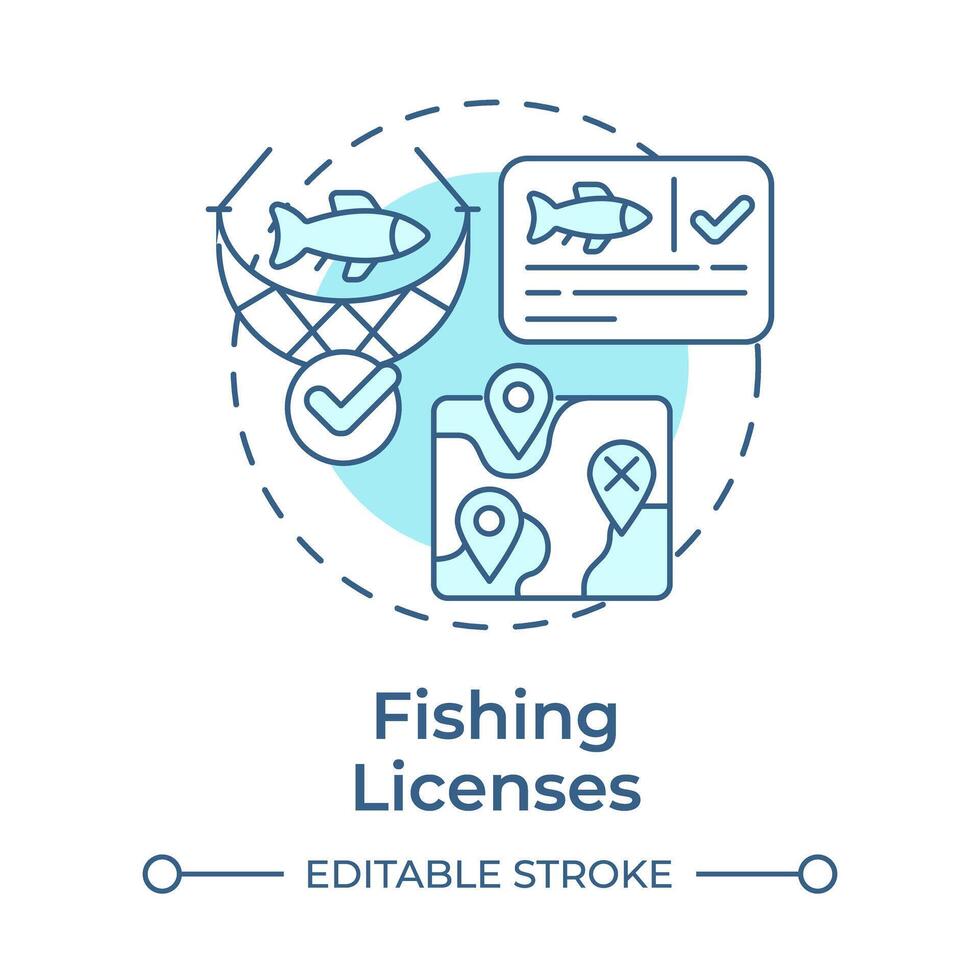 Fishing licenses soft blue concept icon. Industry standards, documentation management. Round shape line illustration. Abstract idea. Graphic design. Easy to use in infographic, presentation vector