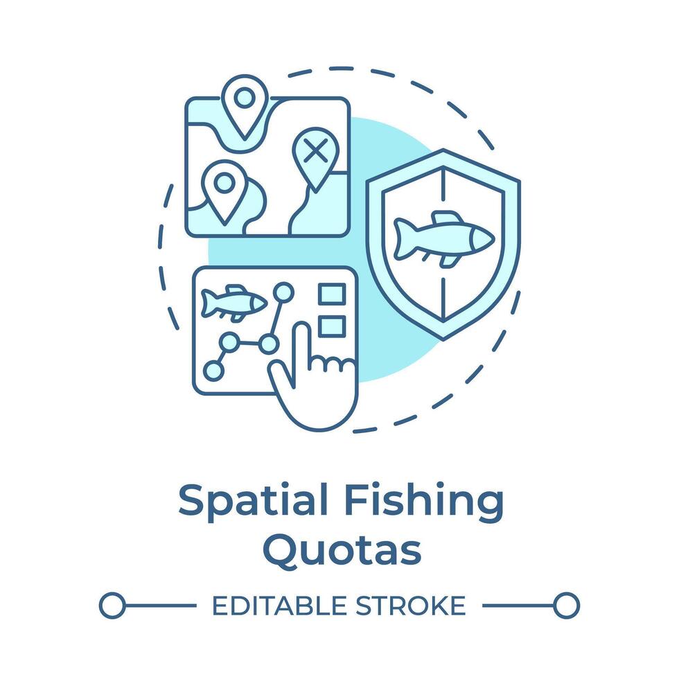 Spatial fishing quotas soft blue concept icon. Resource management. Marine ecosystem preservation. Round shape line illustration. Abstract idea. Graphic design. Easy to use in infographic vector