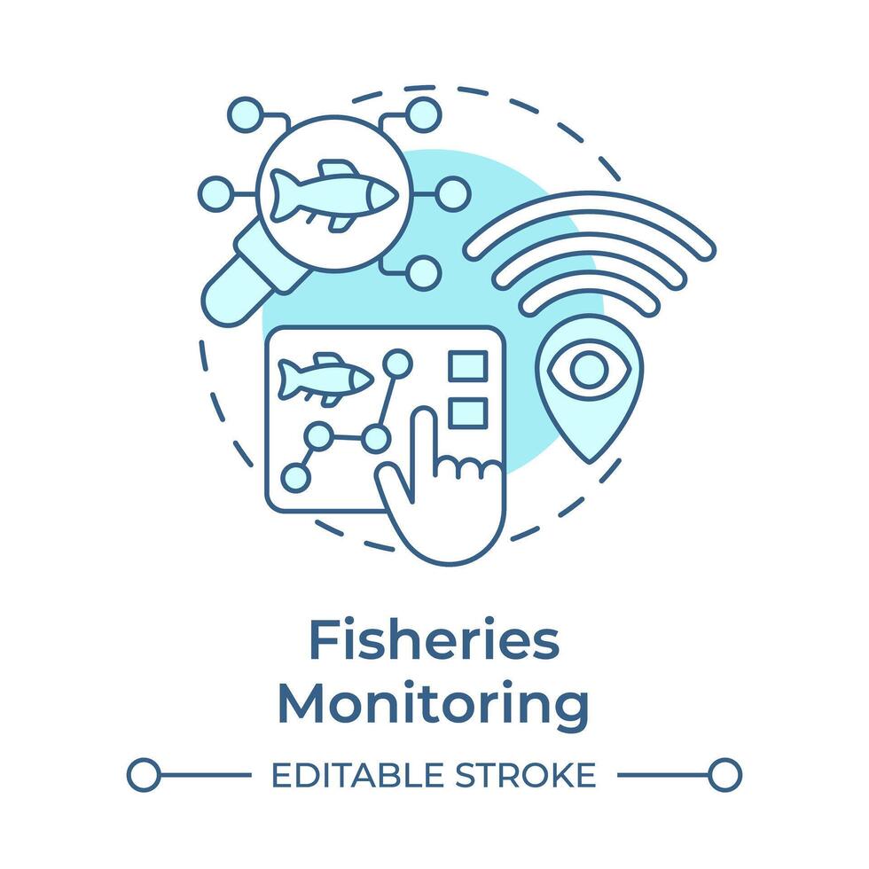 Fisheries monitoring soft blue concept icon. Fish analysis. Aquatic ecosystem health. Round shape line illustration. Abstract idea. Graphic design. Easy to use in infographic, presentation vector