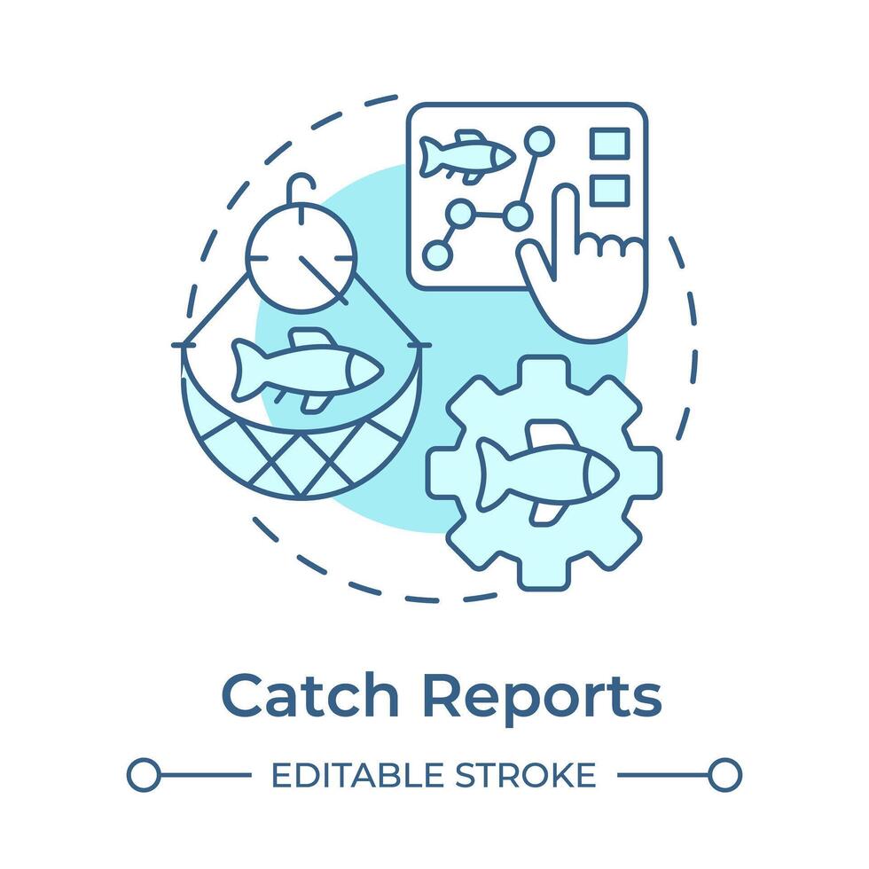 Catch reports soft blue concept icon. Fisheries monitoring, aquatic resources. Round shape line illustration. Abstract idea. Graphic design. Easy to use in infographic, presentation vector