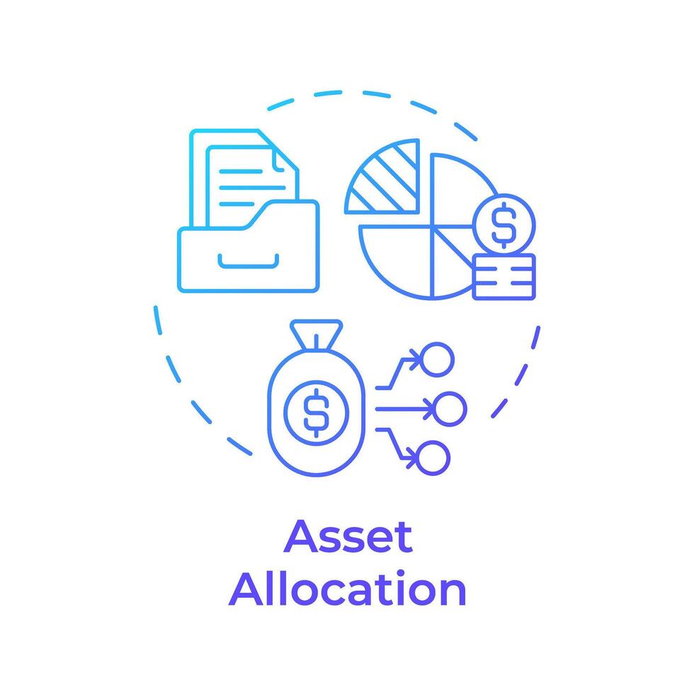 Asset allocation blue gradient concept icon. Investment plan, financial strategy. Round shape line illustration. Abstract idea. Graphic design. Easy to use in infographic, presentation vector