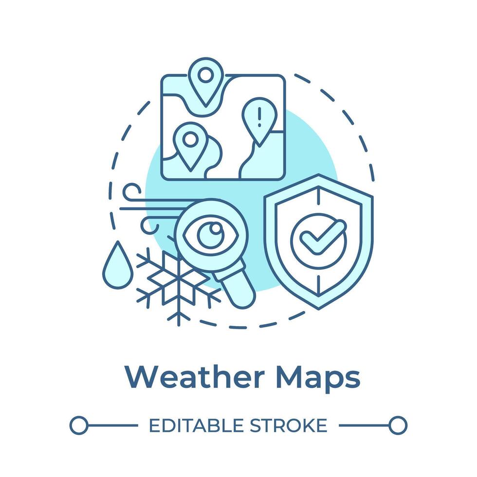 Weather maps soft blue concept icon. Climate control. Atmospheric condition monitoring. Round shape line illustration. Abstract idea. Graphic design. Easy to use in infographic, presentation vector
