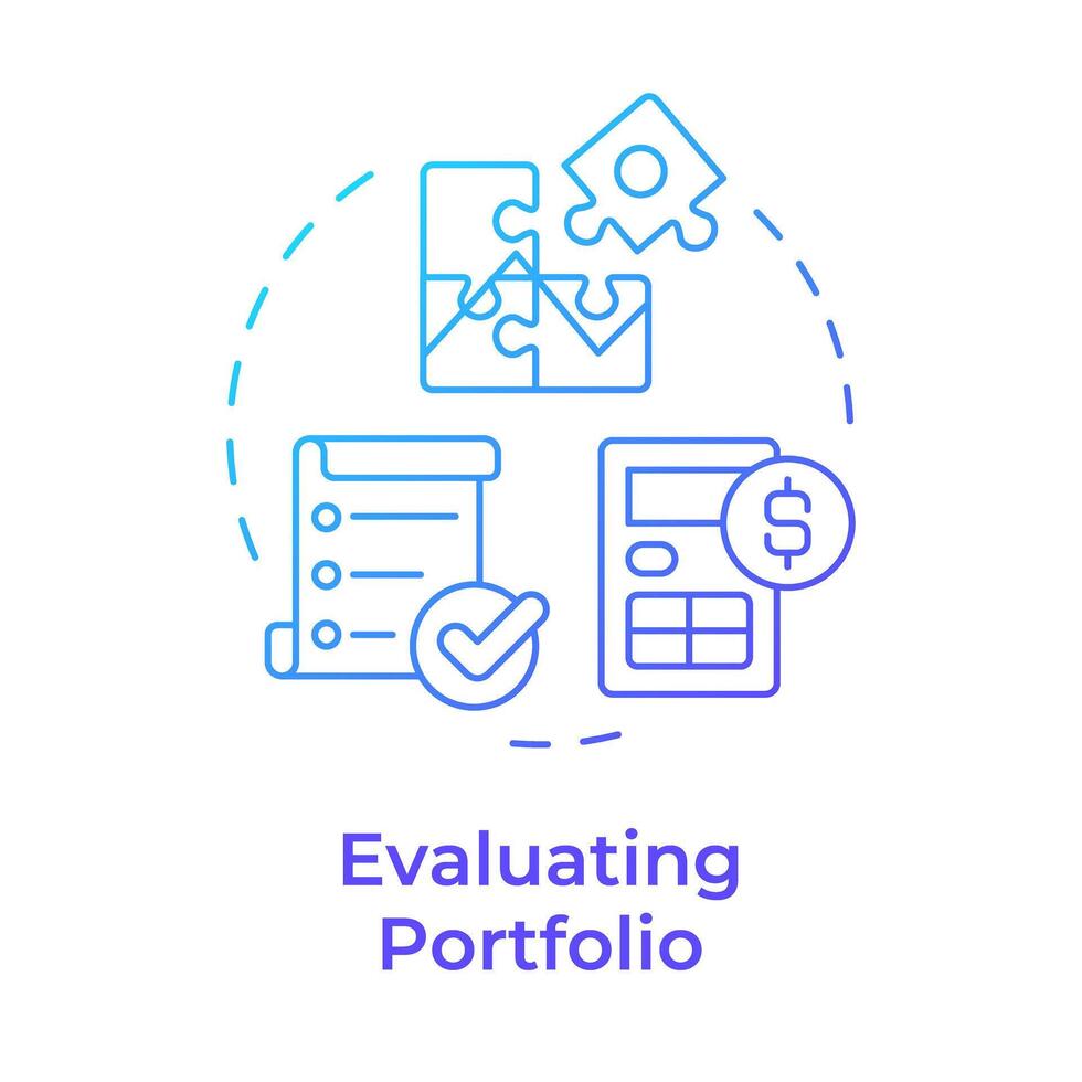 Evaluating portfolio blue gradient concept icon. Profit calculation, risk analysis. Round shape line illustration. Abstract idea. Graphic design. Easy to use in infographic, presentation vector