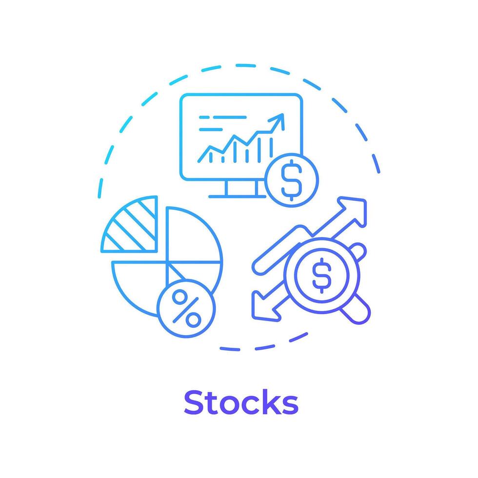 Stocks blue gradient concept icon. Financial diversification, investing shares. Round shape line illustration. Abstract idea. Graphic design. Easy to use in infographic, presentation vector