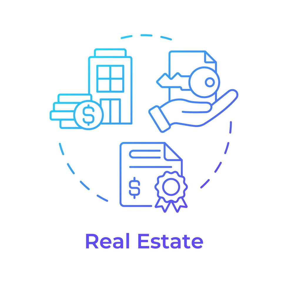 Real estate blue gradient concept icon. Wealth creation, rental income. Property management. Round shape line illustration. Abstract idea. Graphic design. Easy to use in infographic, presentation vector