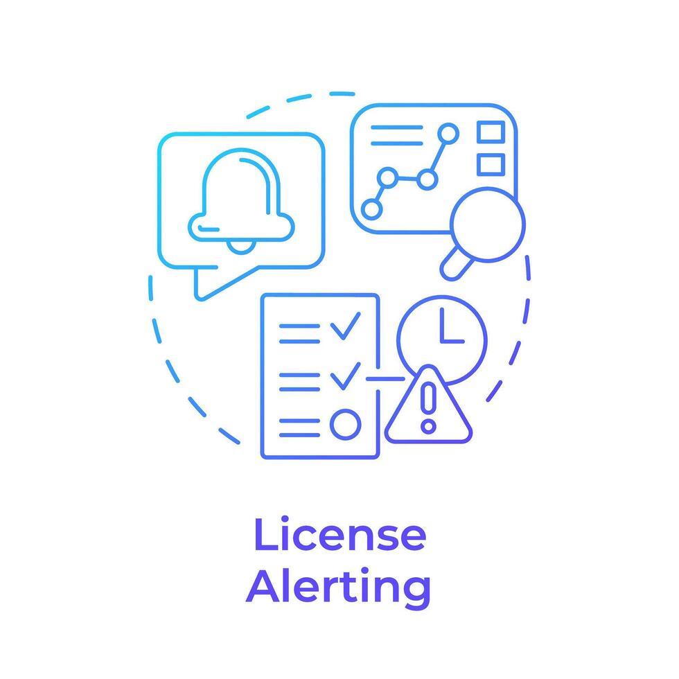 License alerting blue gradient concept icon. Notification bell, task accomplishment. Round shape line illustration. Abstract idea. Graphic design. Easy to use in infographic, presentation vector