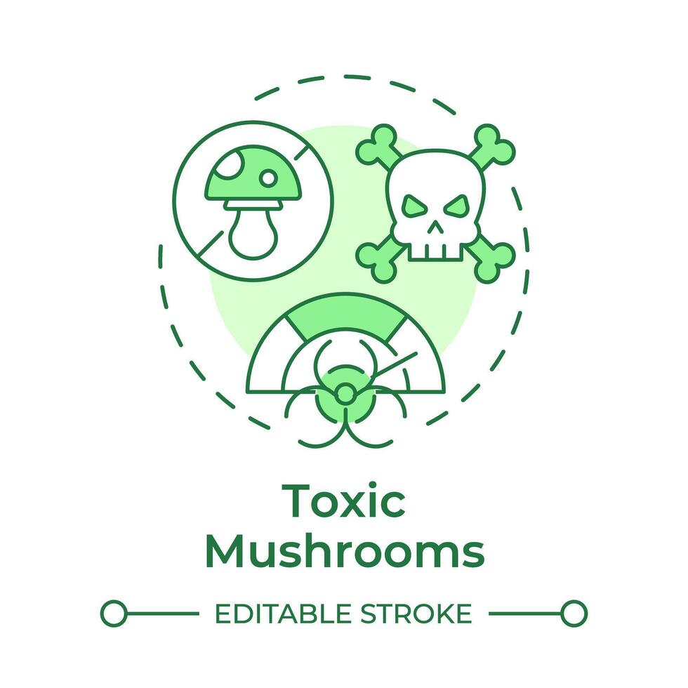 Toxic mushrooms soft green concept icon. Deadly poisonous fungi. Harmful wild mushrooms. Health risk. Round shape line illustration. Abstract idea. Graphic design. Easy to use in article vector