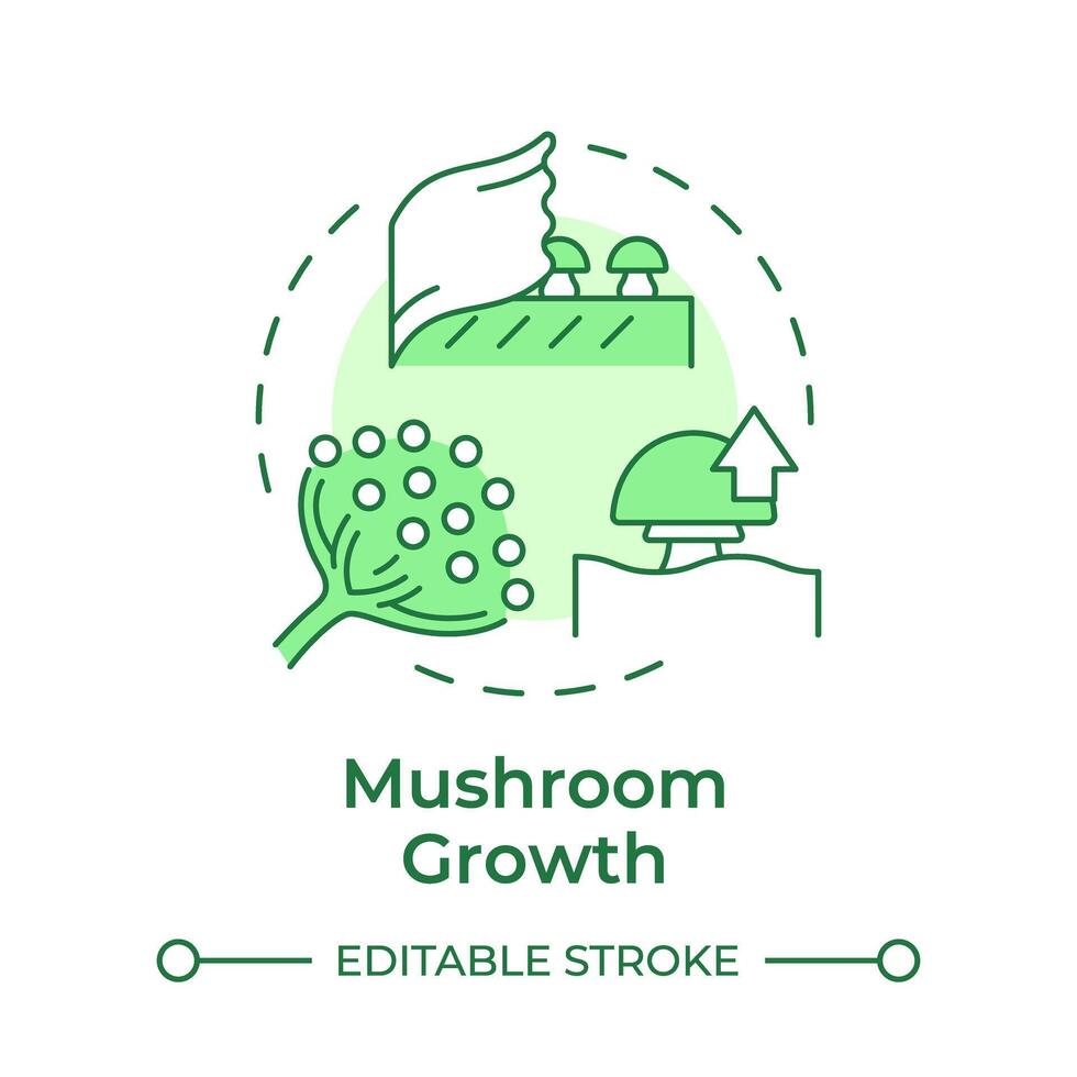 Mushroom growth soft green concept icon. Indoor mushroom farming. Spore propagation. Fungi cultivation. Round shape line illustration. Abstract idea. Graphic design. Easy to use in article vector