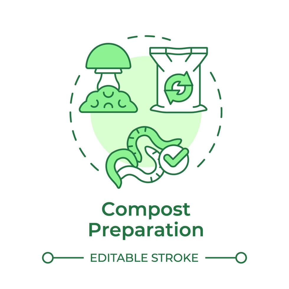 Compost preparation soft green concept icon. Indoor mushroom farming. Organic fertilizer. Soil health. Round shape line illustration. Abstract idea. Graphic design. Easy to use in article vector