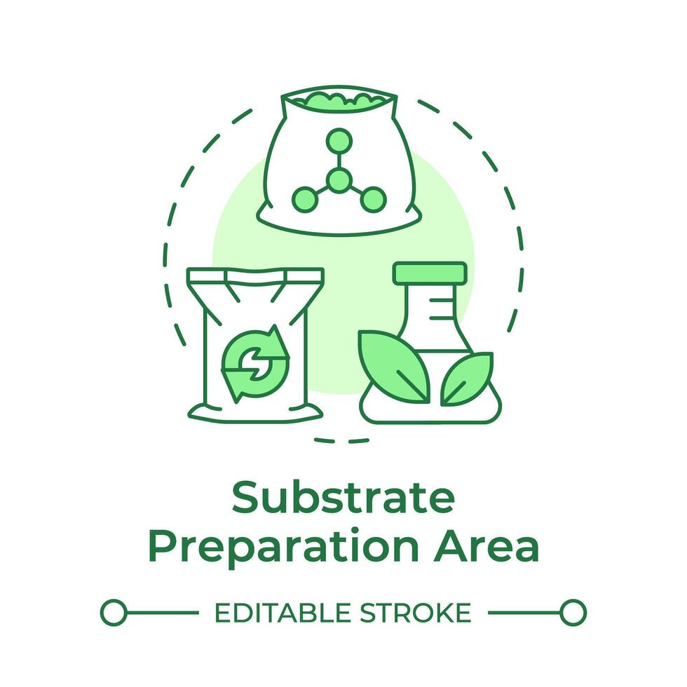 Substrate preparation area soft green concept icon. Mushroom farm. Growing medium. Fungi cultivation. Round shape line illustration. Abstract idea. Graphic design. Easy to use in article vector