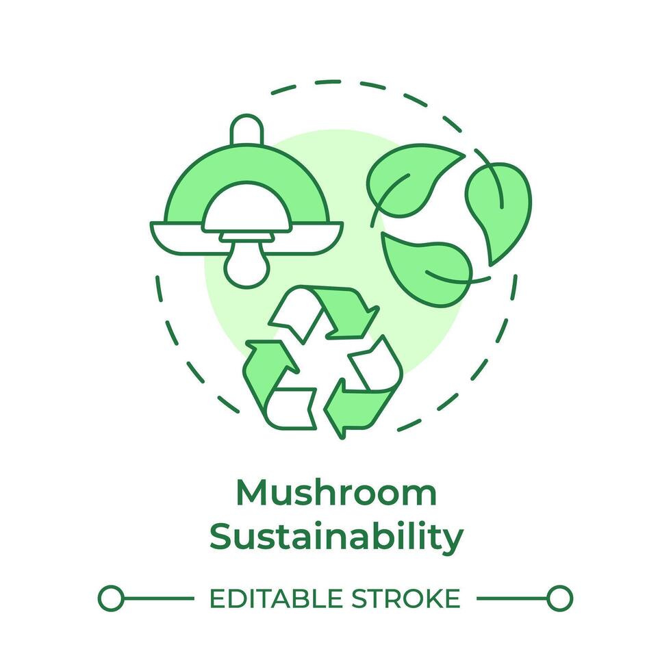 Mushroom sustainability soft green concept icon. Mushroom farming benefit. Using organic waste. Round shape line illustration. Abstract idea. Graphic design. Easy to use in article vector