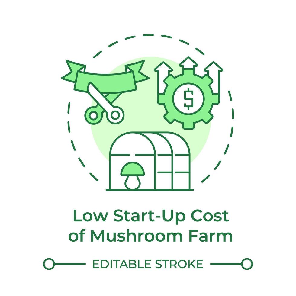 Low startup costs soft green concept icon. Mushroom farming benefit. Agricultural venture. New business. Round shape line illustration. Abstract idea. Graphic design. Easy to use in article vector