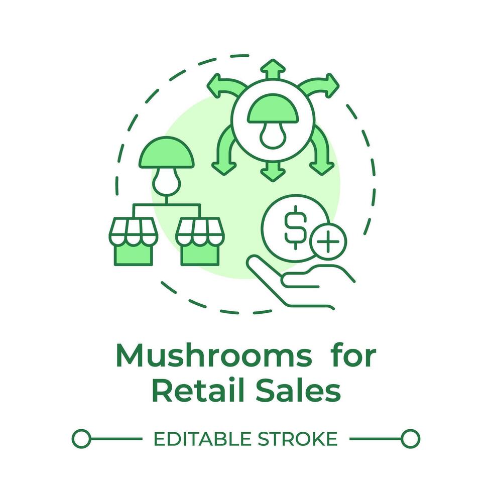 Mushroom for retail sales soft green concept icon. Commercial farming. Grocery stores and supermarkets. Round shape line illustration. Abstract idea. Graphic design. Easy to use in article vector