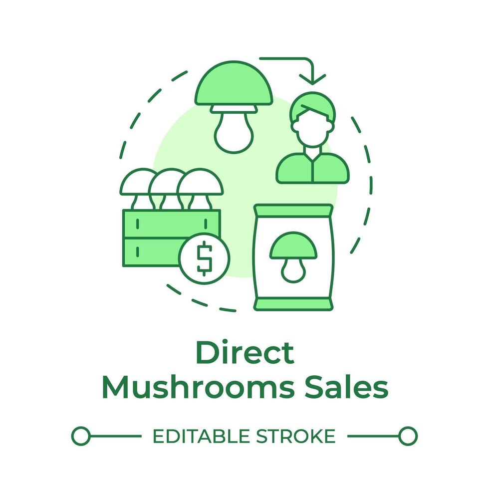 Direct mushroom sales soft green concept icon. Selling mushrooms. Commercial farming. Fresh produce. Round shape line illustration. Abstract idea. Graphic design. Easy to use in article vector
