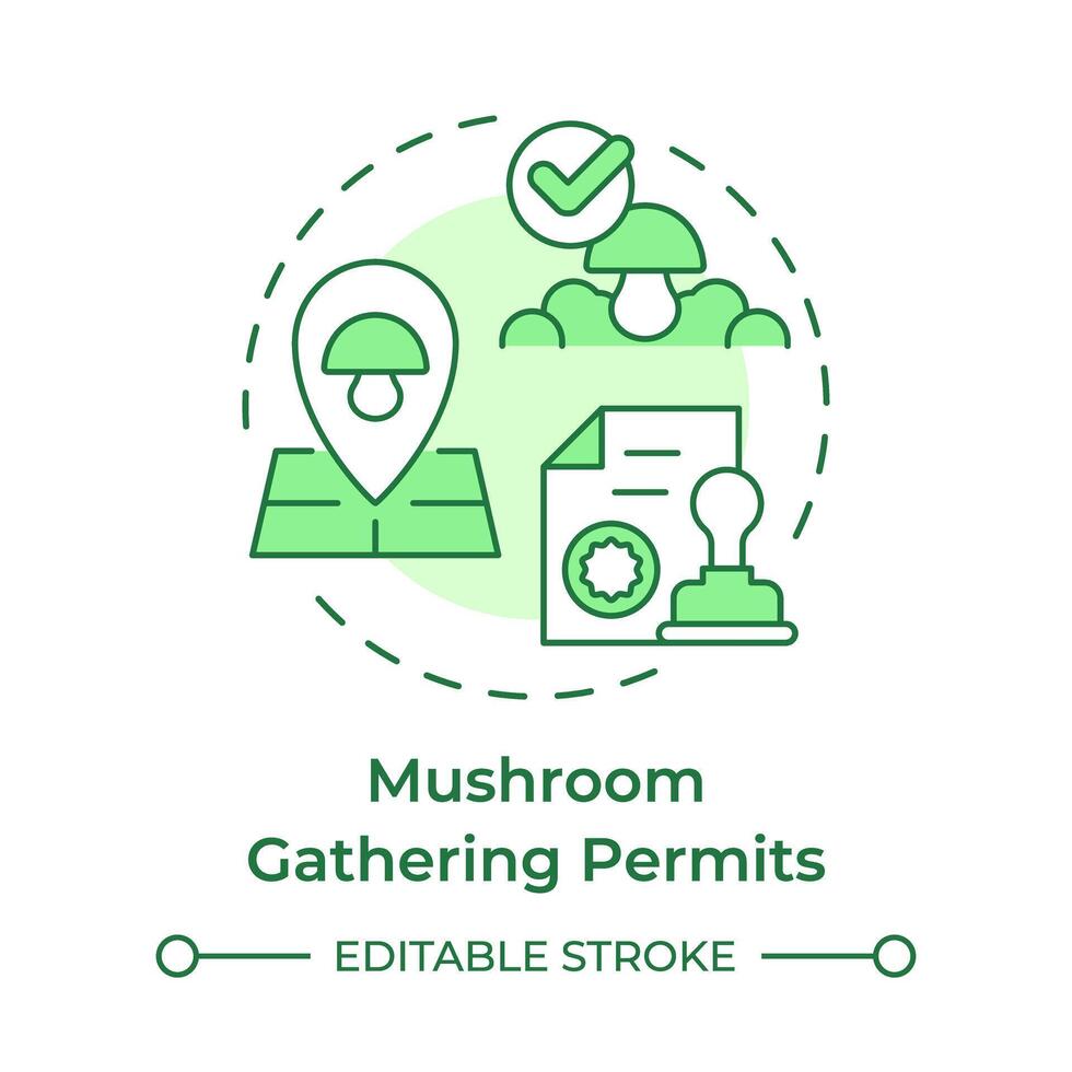 Mushroom gathering permits soft green concept icon. Mushroom management and regulation. Foraging restrictions. Round shape line illustration. Abstract idea. Graphic design. Easy to use in article vector