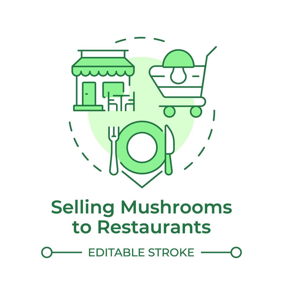Selling mushrooms to restaurants soft green concept icon. Business to business. Commercial farming. Round shape line illustration. Abstract idea. Graphic design. Easy to use in article vector