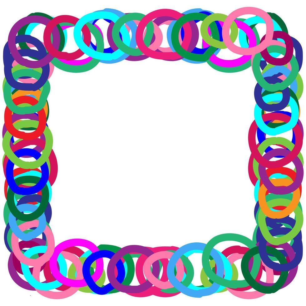 Quadrangular frame of multi-colored circles on a white background vector