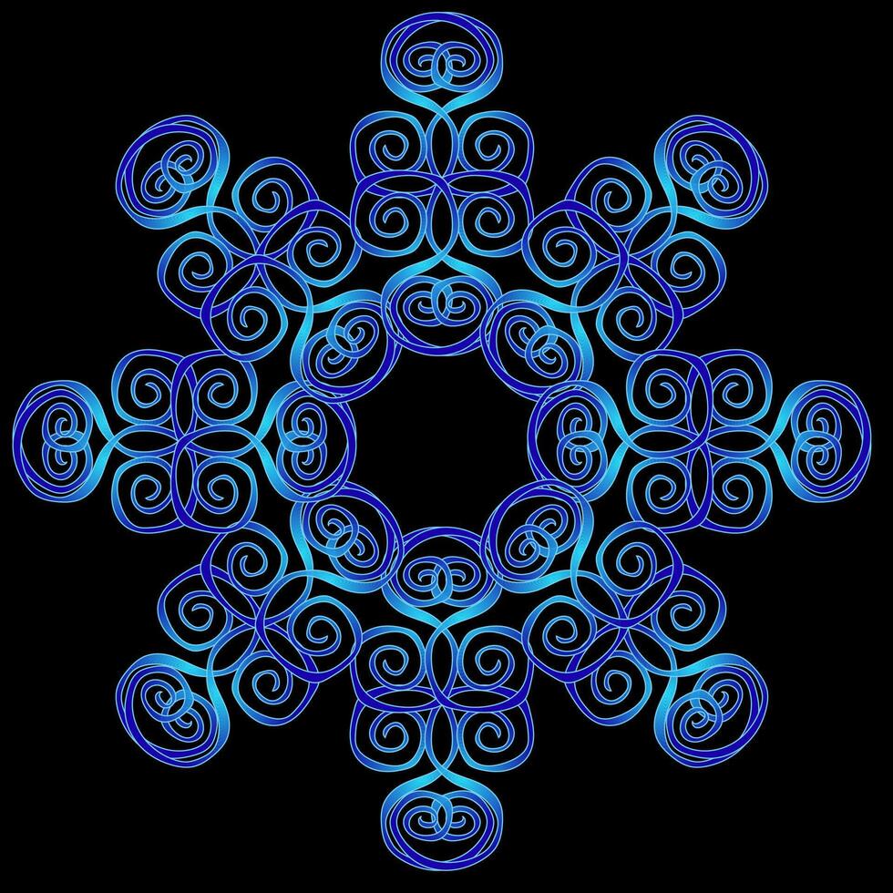 Abstract pattern in the form of a beautiful blue snowflake on a black background vector