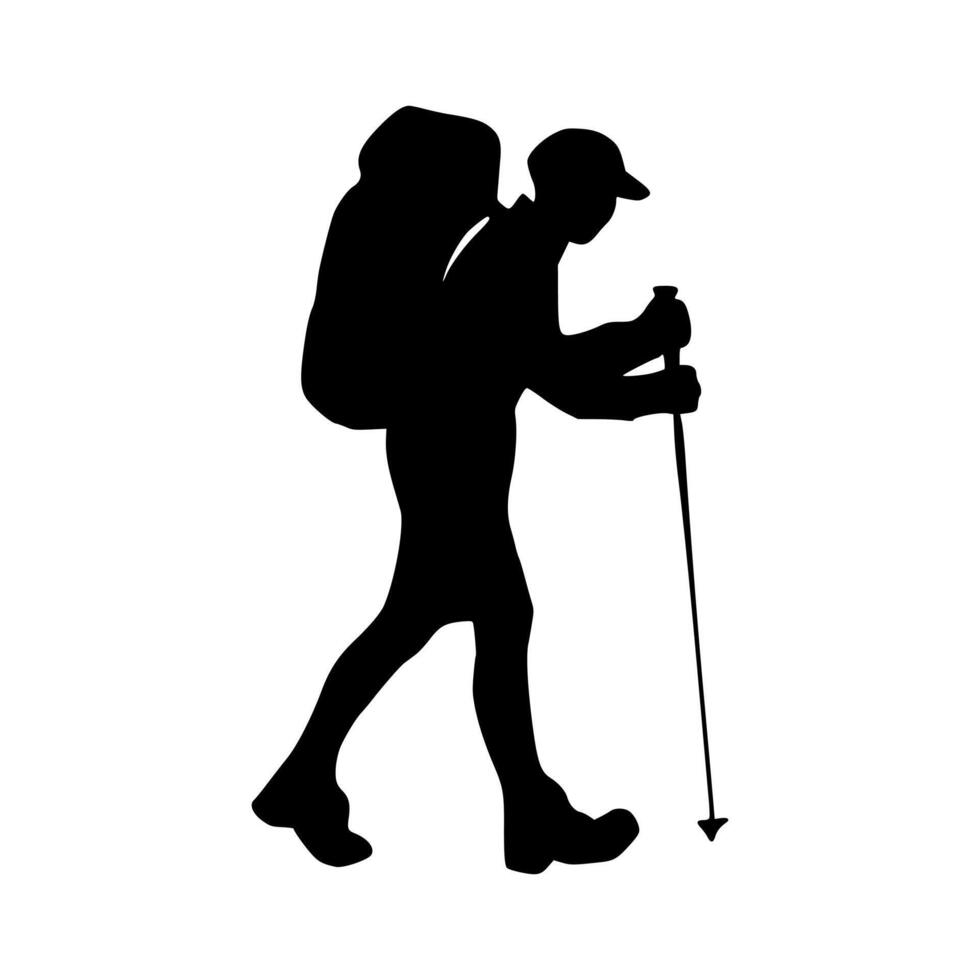 Hiker silhouette illustration. Hiker silhouette icon vector