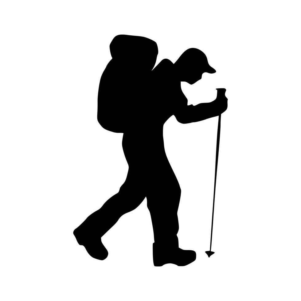 Hiker silhouette illustration. Hiker silhouette icon vector