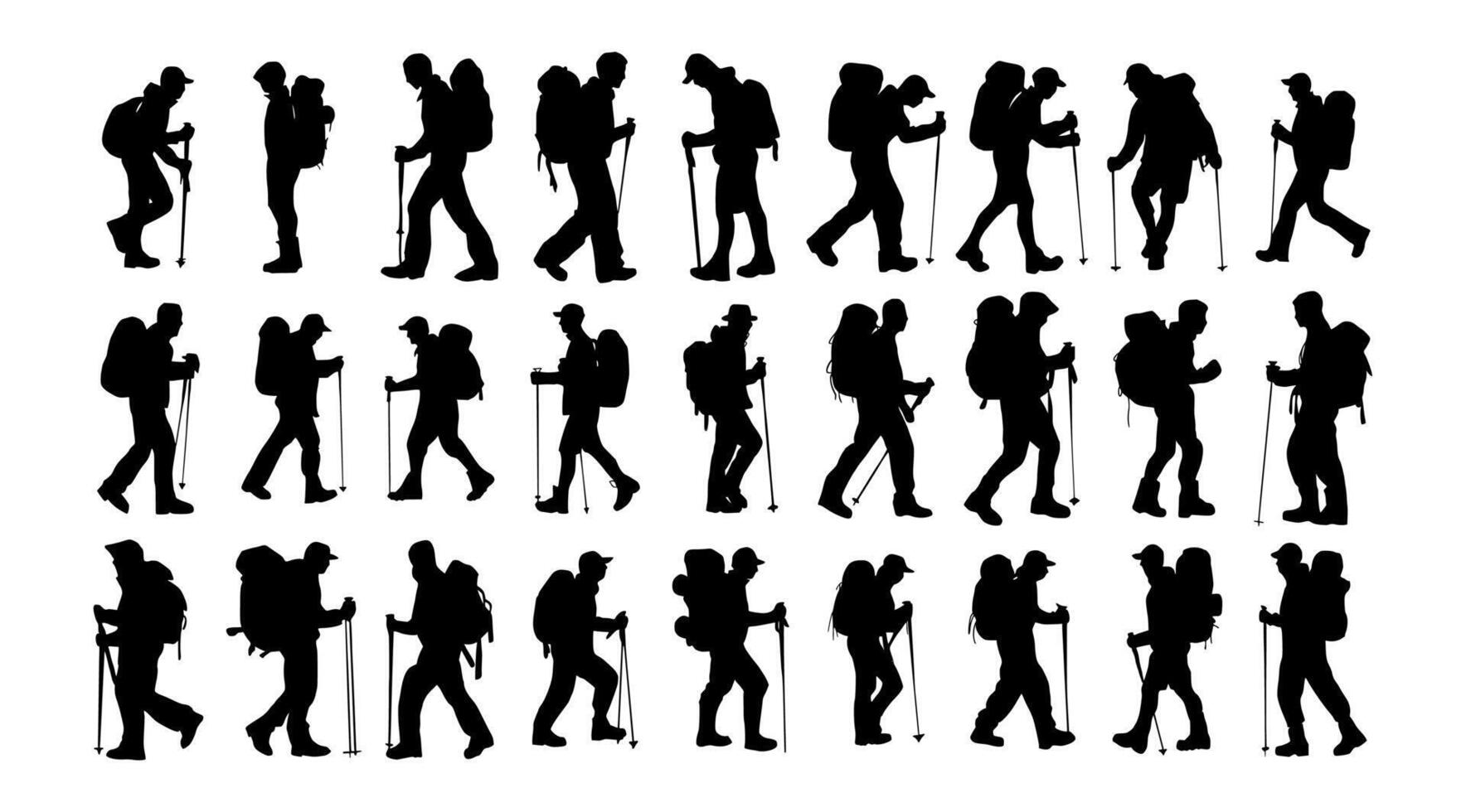 collection of Hiker silhouette illustration. Hiker silhouette icon vector