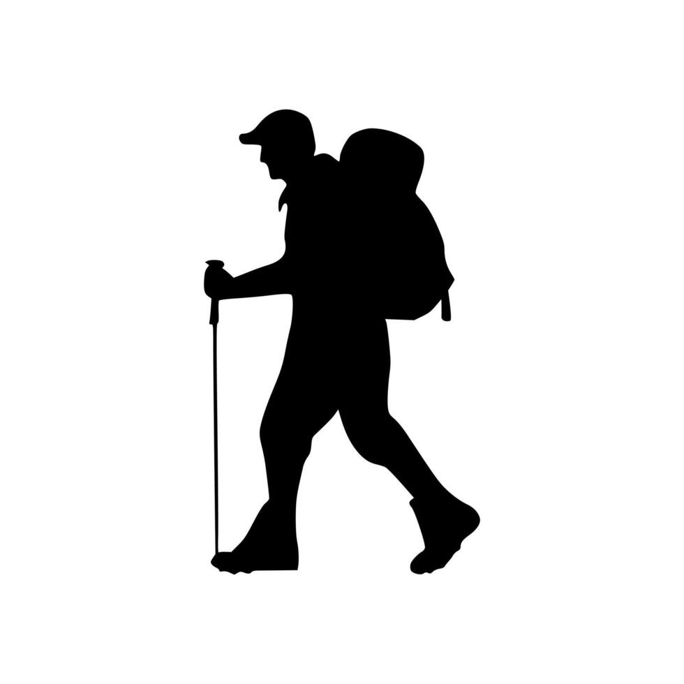 Hiker silhouette illustration. Hiker silhouette icon vector