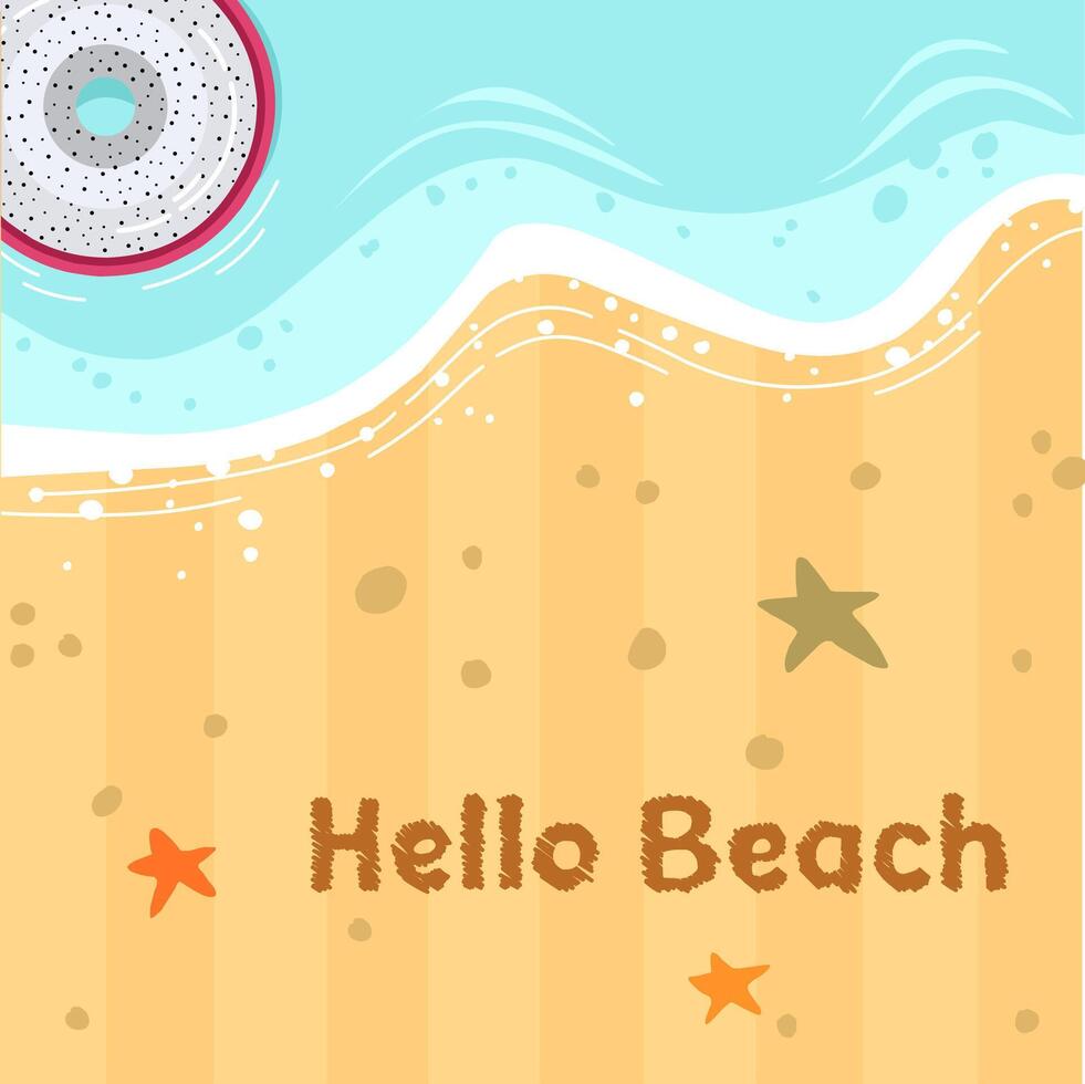 Cartoon illustration of beach sand and waves with a float on top vector