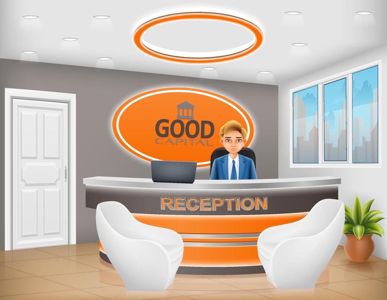 reception desk in the office workplace of a manager or administrator stock illustration vector