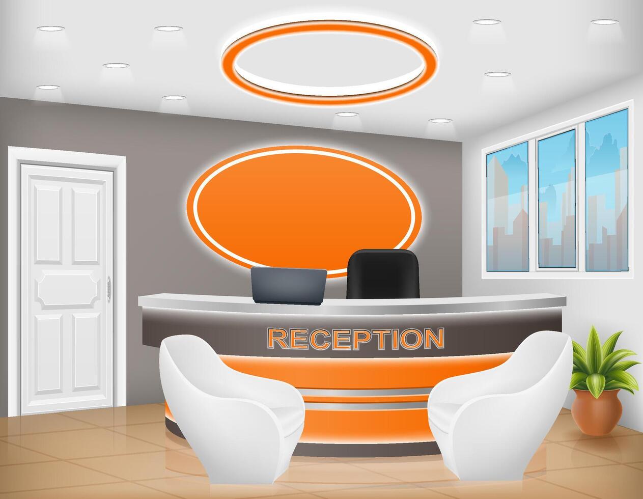 reception desk in the office workplace of a manager or administrator stock illustration vector