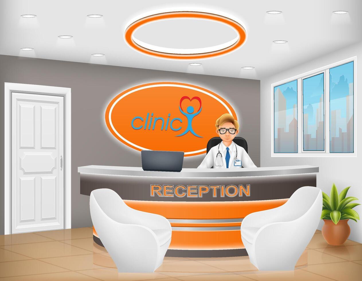 reception desk in the office workplace of a manager or administrator stock illustration vector