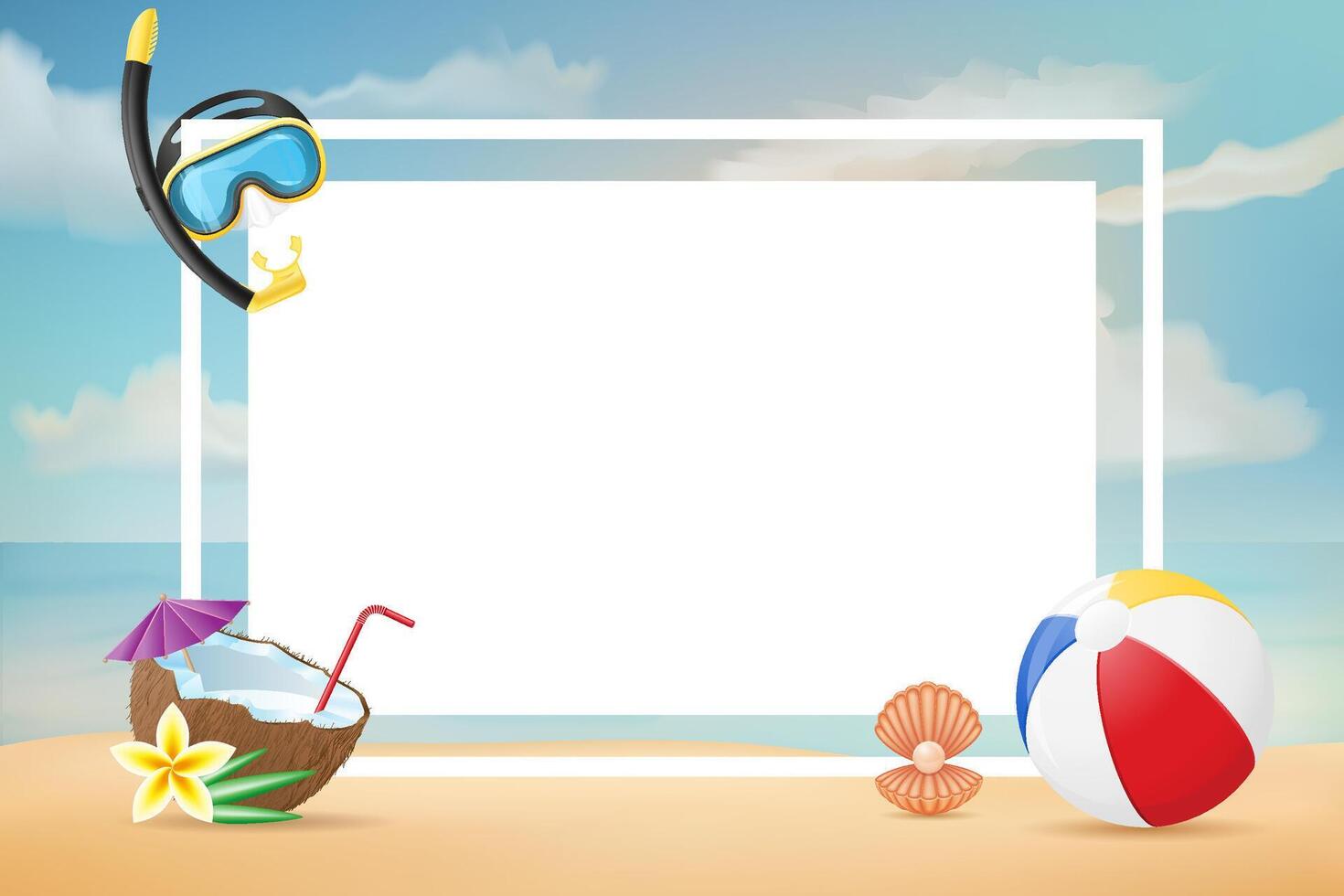 summer poster with sea beach and sunny sky stock illustration vector