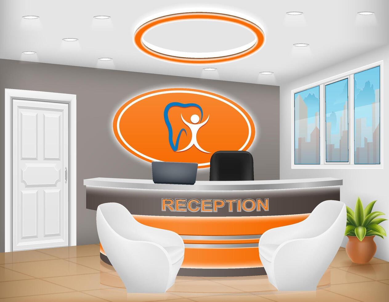 reception desk in the office workplace of a manager or administrator stock illustration vector