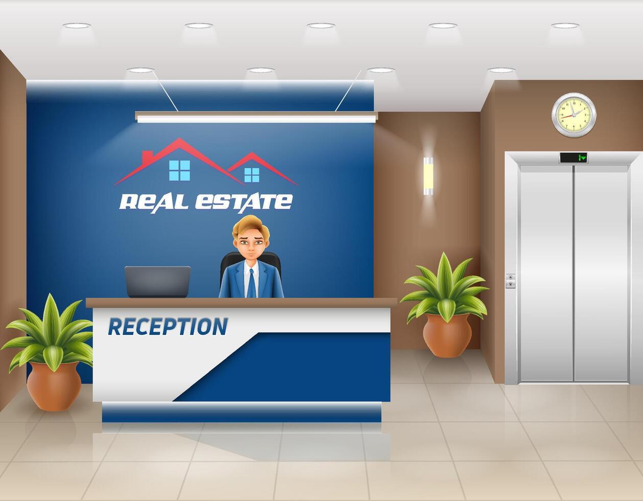 reception desk in the office workplace of a manager or administrator stock illustration vector