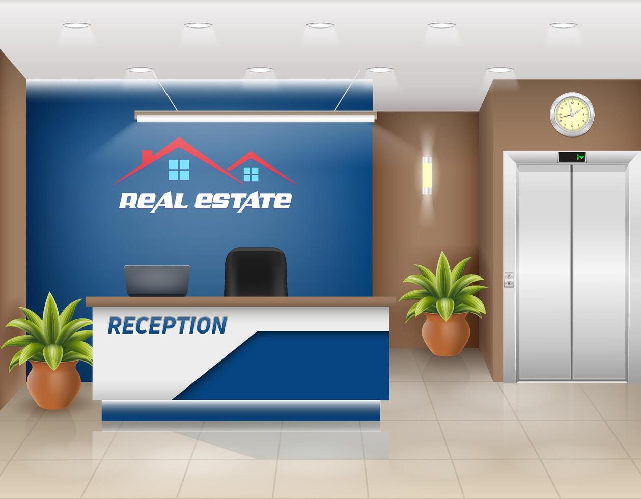 reception desk in the office workplace of a manager or administrator stock illustration vector