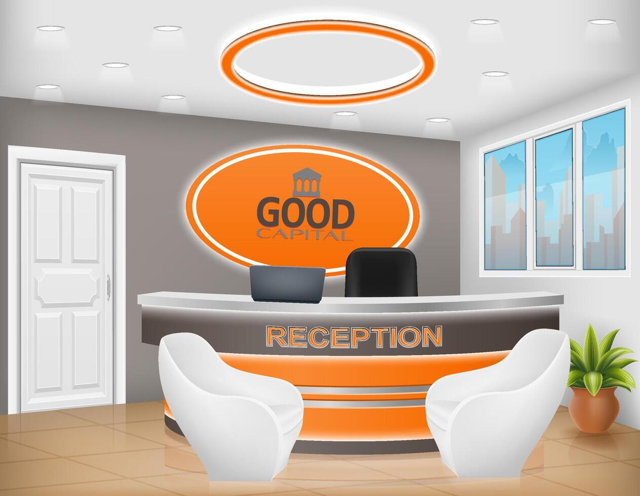 reception desk in the office workplace of a manager or administrator stock illustration vector