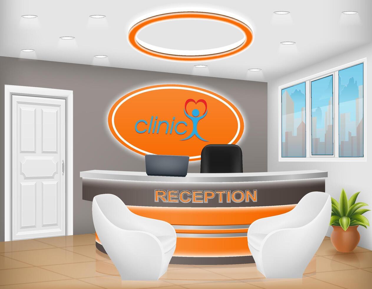 reception desk in the office workplace of a manager or administrator stock illustration vector