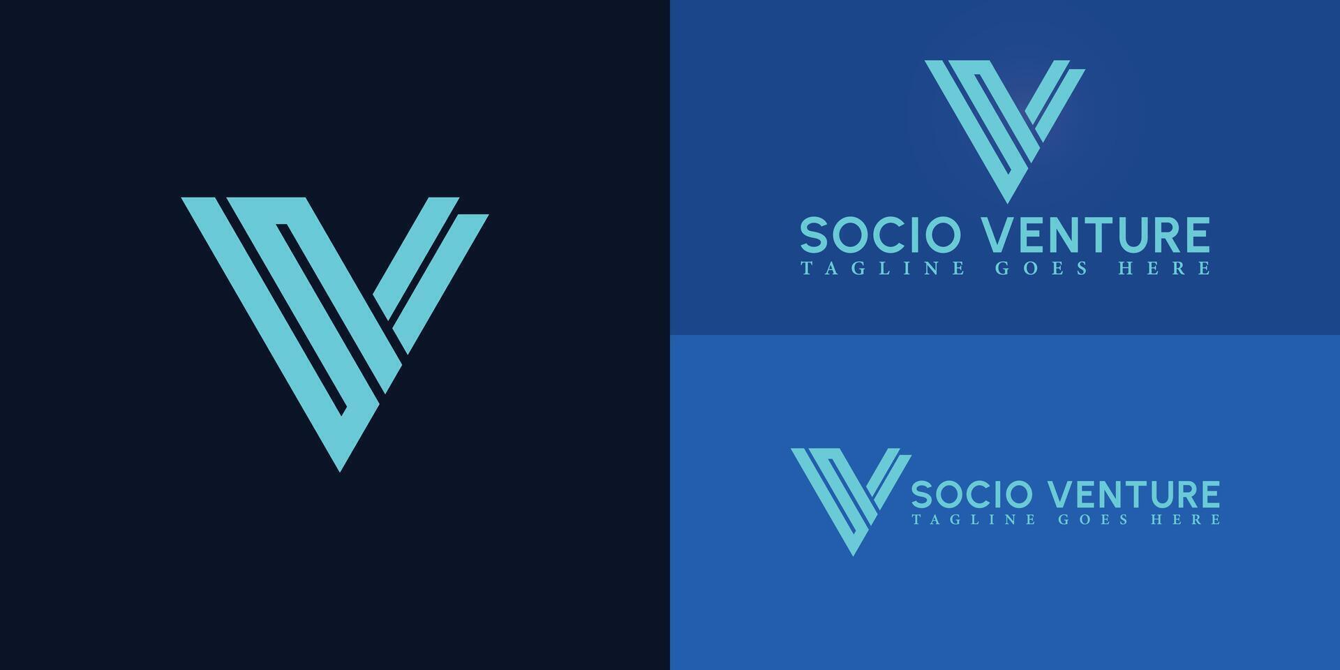 Abstract initial triangle letters SV or VS logo in blue cyan color isolated on multiple background colors. The logo is suitable for business and consulting company logo design illustration vector