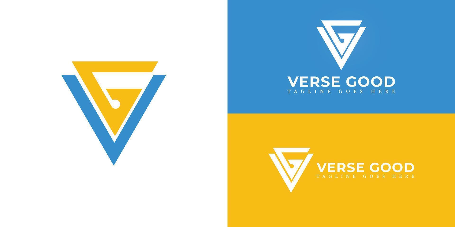 Abstract initial triangle letters VG or GV logo in blue-yellow color isolated on multiple background colors. The logo is suitable for golf store company logo design illustration inspiration vector