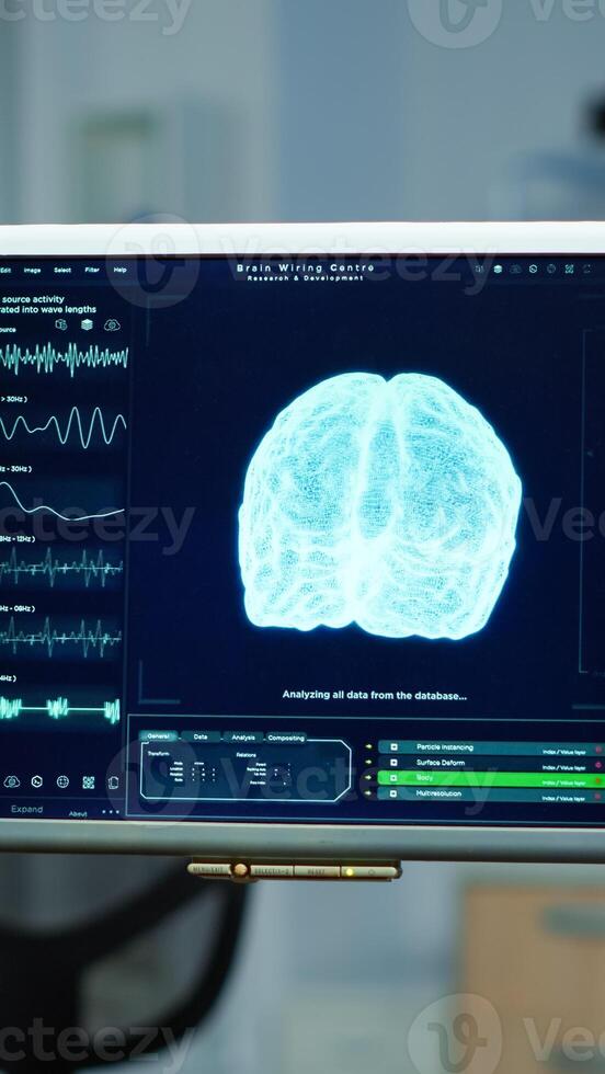 Interior of empty science laboratory with modern equipment prepared for treatment innovation of nervous. System using high tech and microbiology tools for scientific research in neurological lab photo