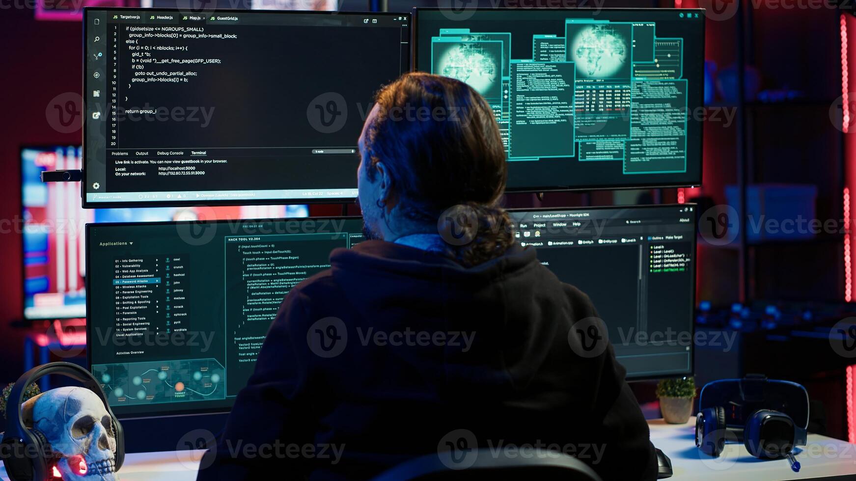 Cybercriminal uploading USB flash drive containing stolen information into computer. Scammer inserting storage device containing sensitive data obtained from security breach photo
