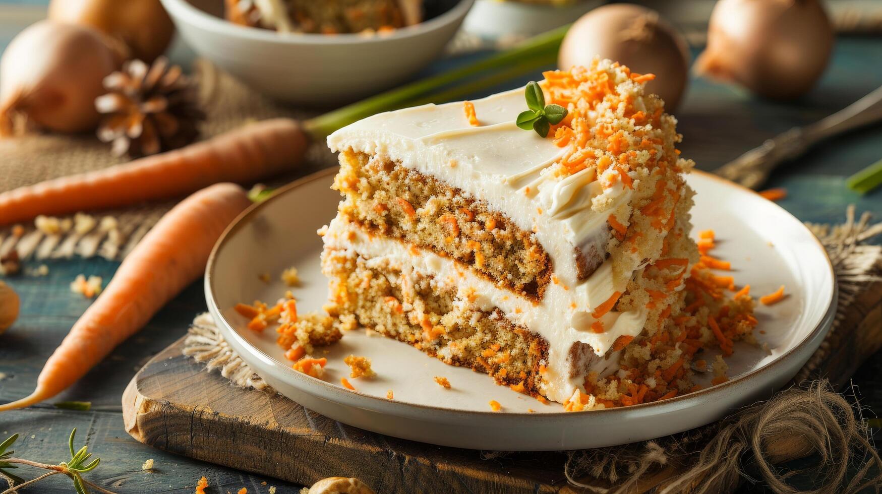 Homemade Sliced Carrot Cake on Plate Close-Up photo