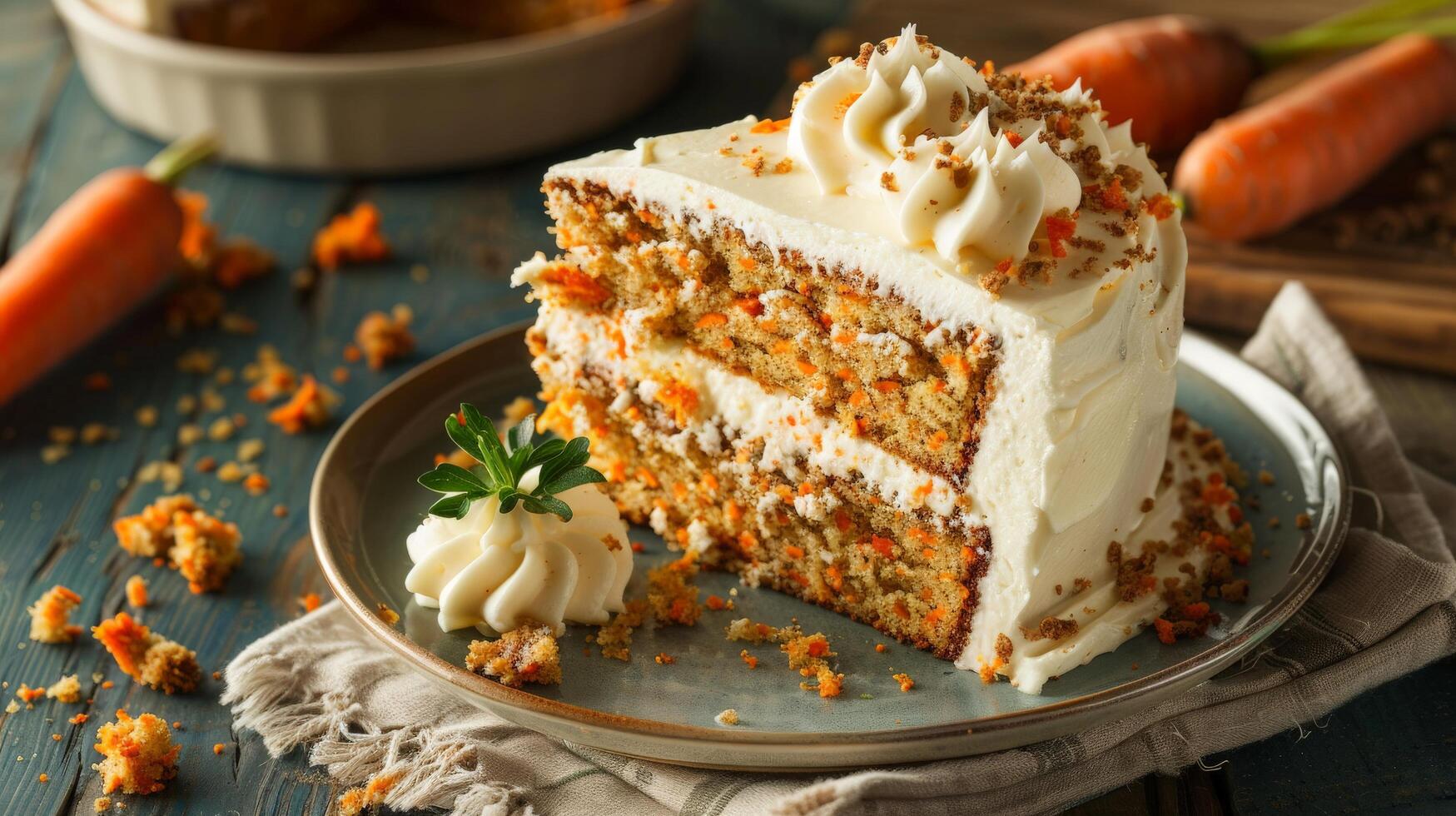 Homemade Sliced Carrot Cake on Plate Close-Up photo