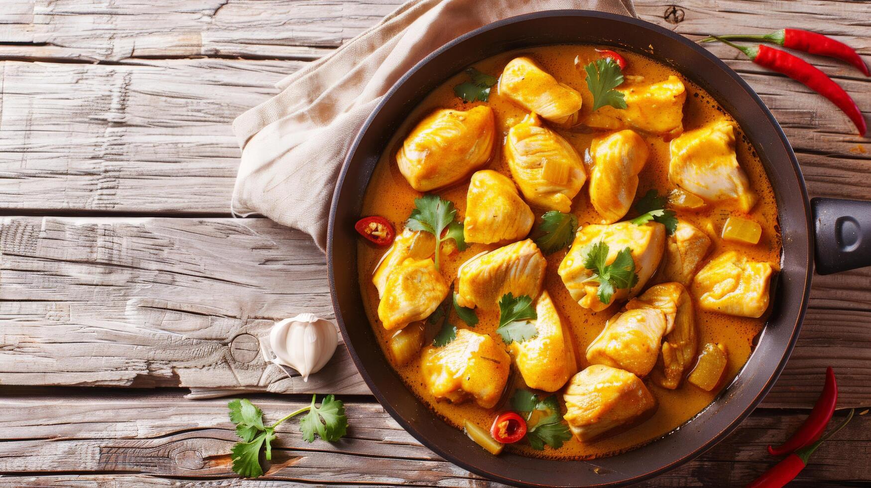 Chicken Fillet in Curry Sauce with Ingredients in Pan photo
